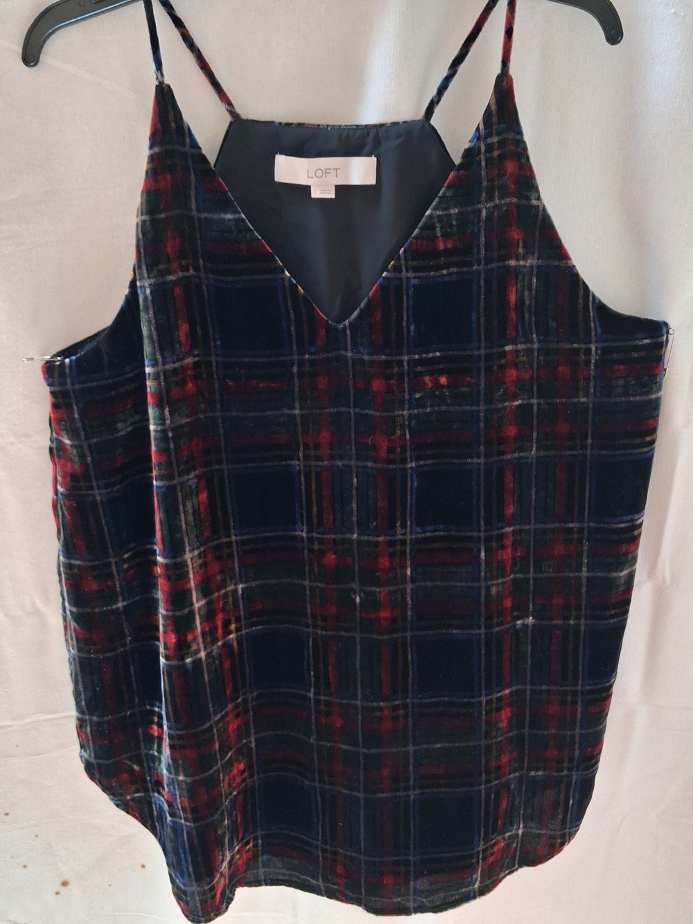 LOFT Velvet Plaid V-Neck Cami in Navy, Red and Green